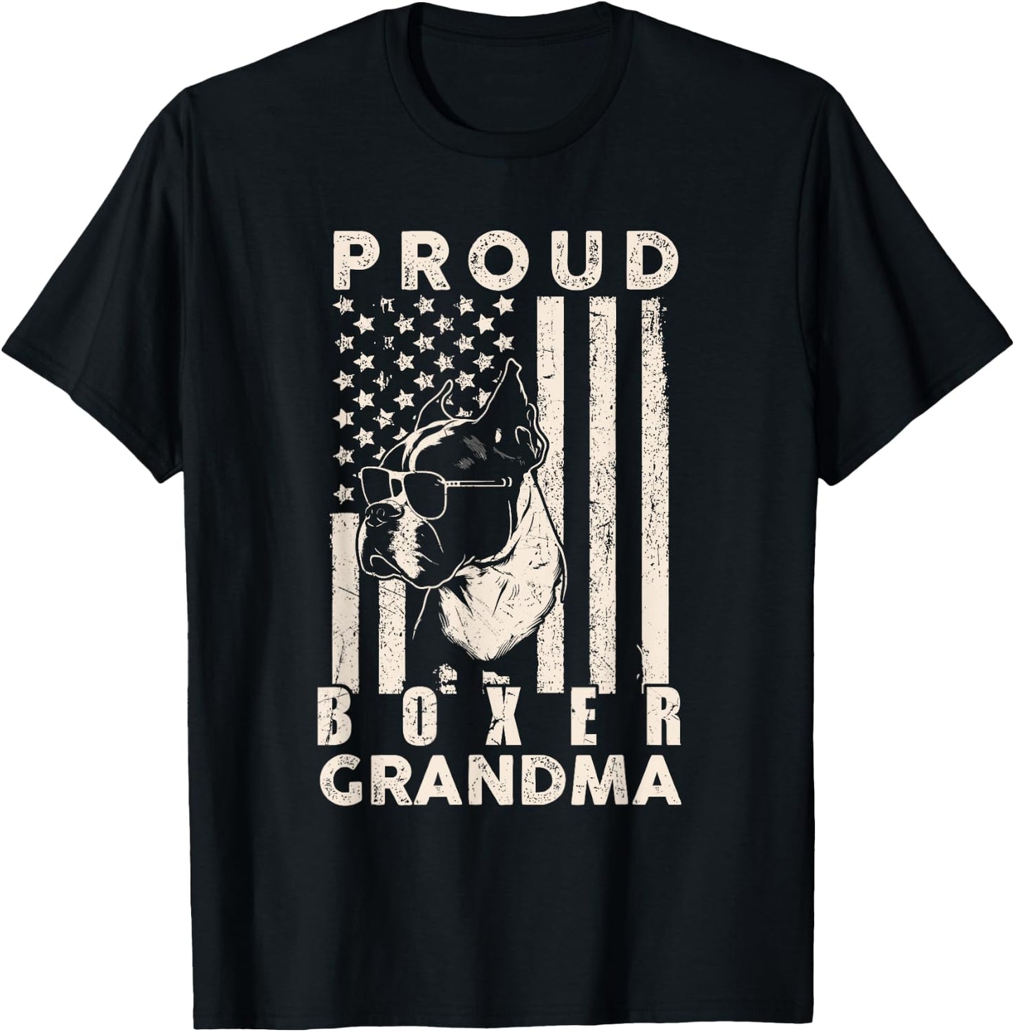 Proud Boxer Dog Grandma American Flag Patriotic Dog Lover Women Kids Men T-Shirt - T-Shirt | Black