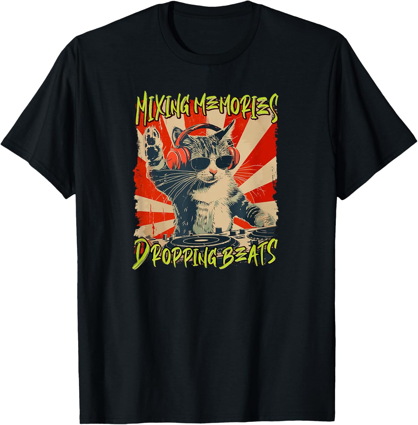 Funny DJ Cat Disco Sound Tech Headphone Music T-Shirt - T-Shirt | Black