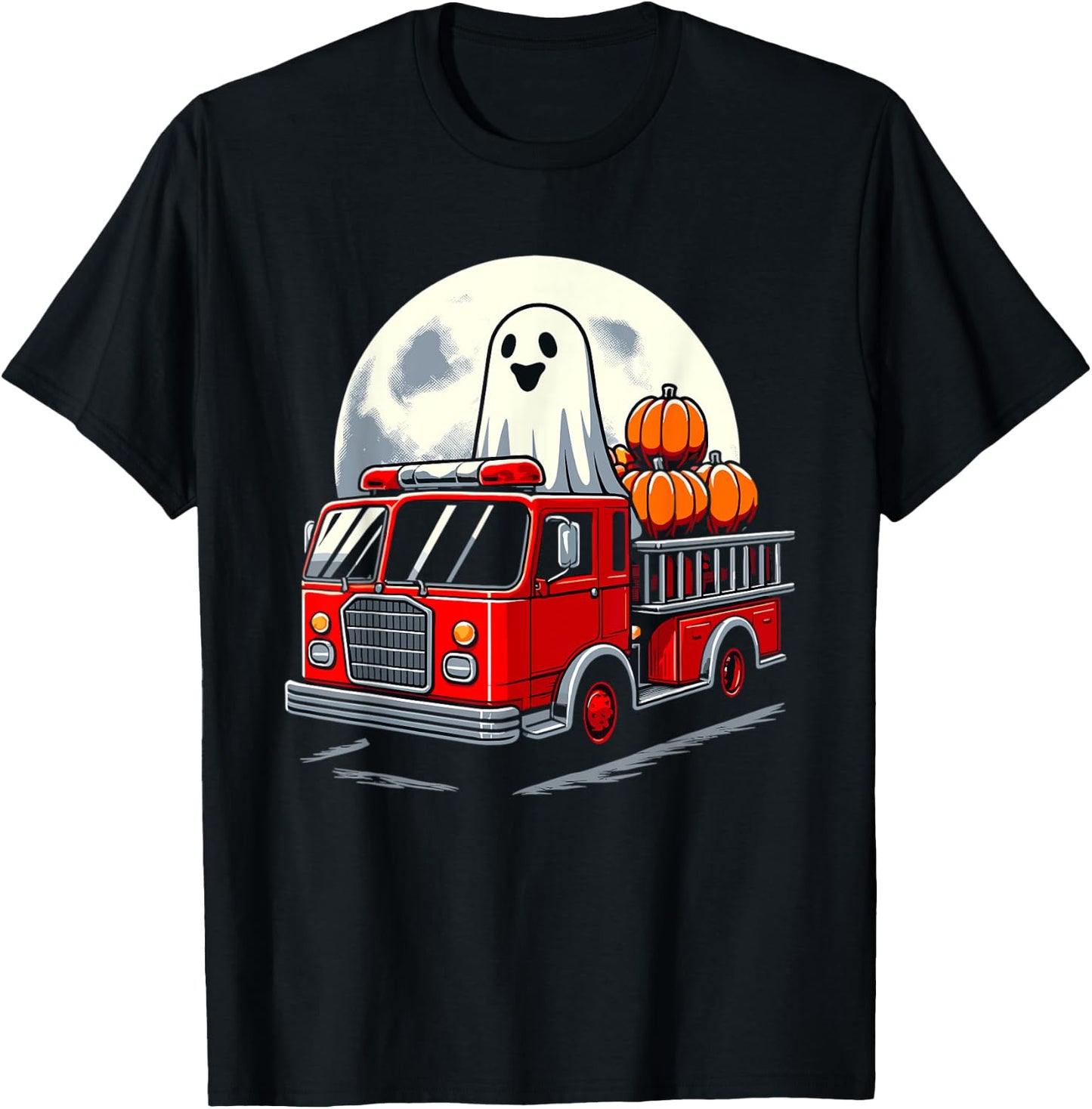 Halloween Ghost Firetruck Funny Pumpkins For Kids T-Shirt - T-Shirt | Black