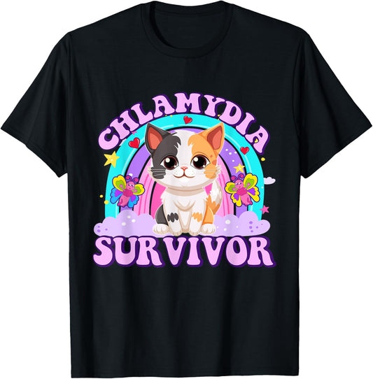 Chlamydia Survivor Funny Cat Sarcastic Y2K Inappropriate T-Shirt - T-Shirt | Black