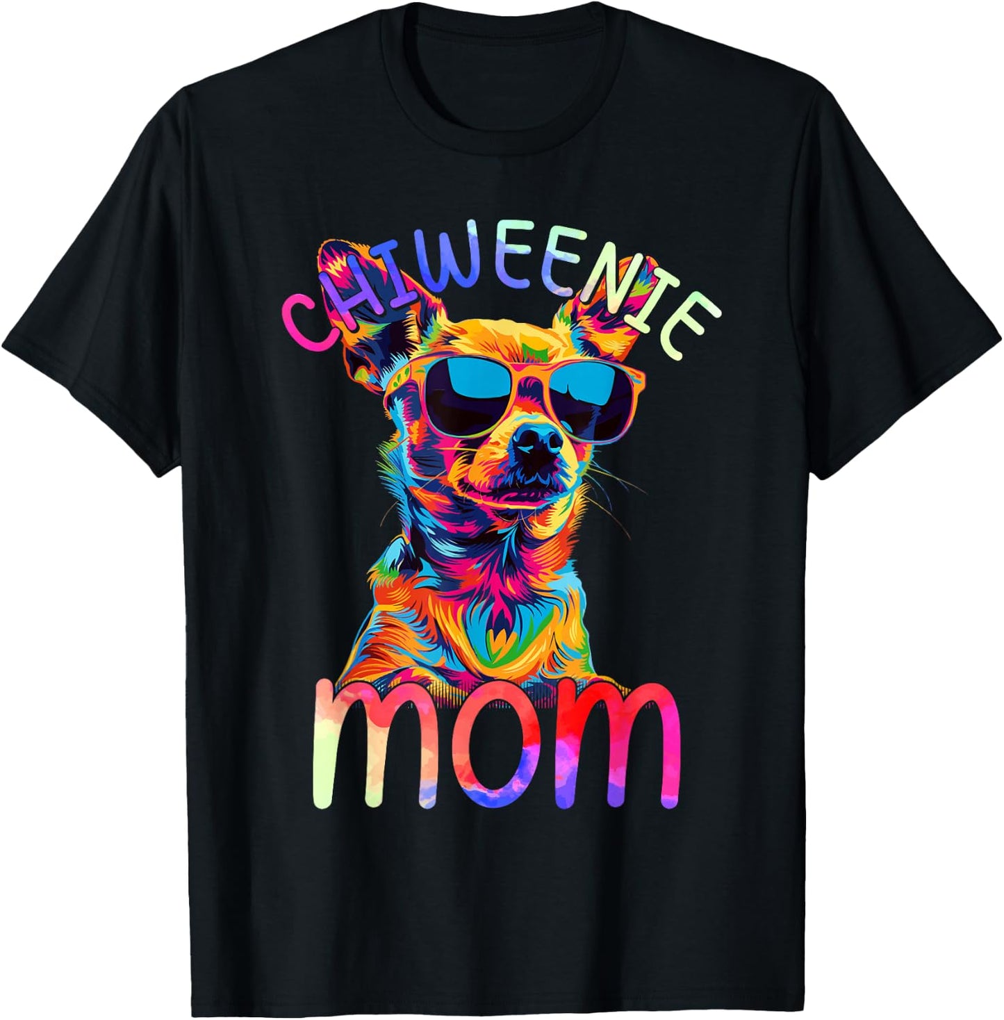 Chiweenie Mom Colorful Pop Art Chiweenie Dog T-Shirt - T-Shirt | Black