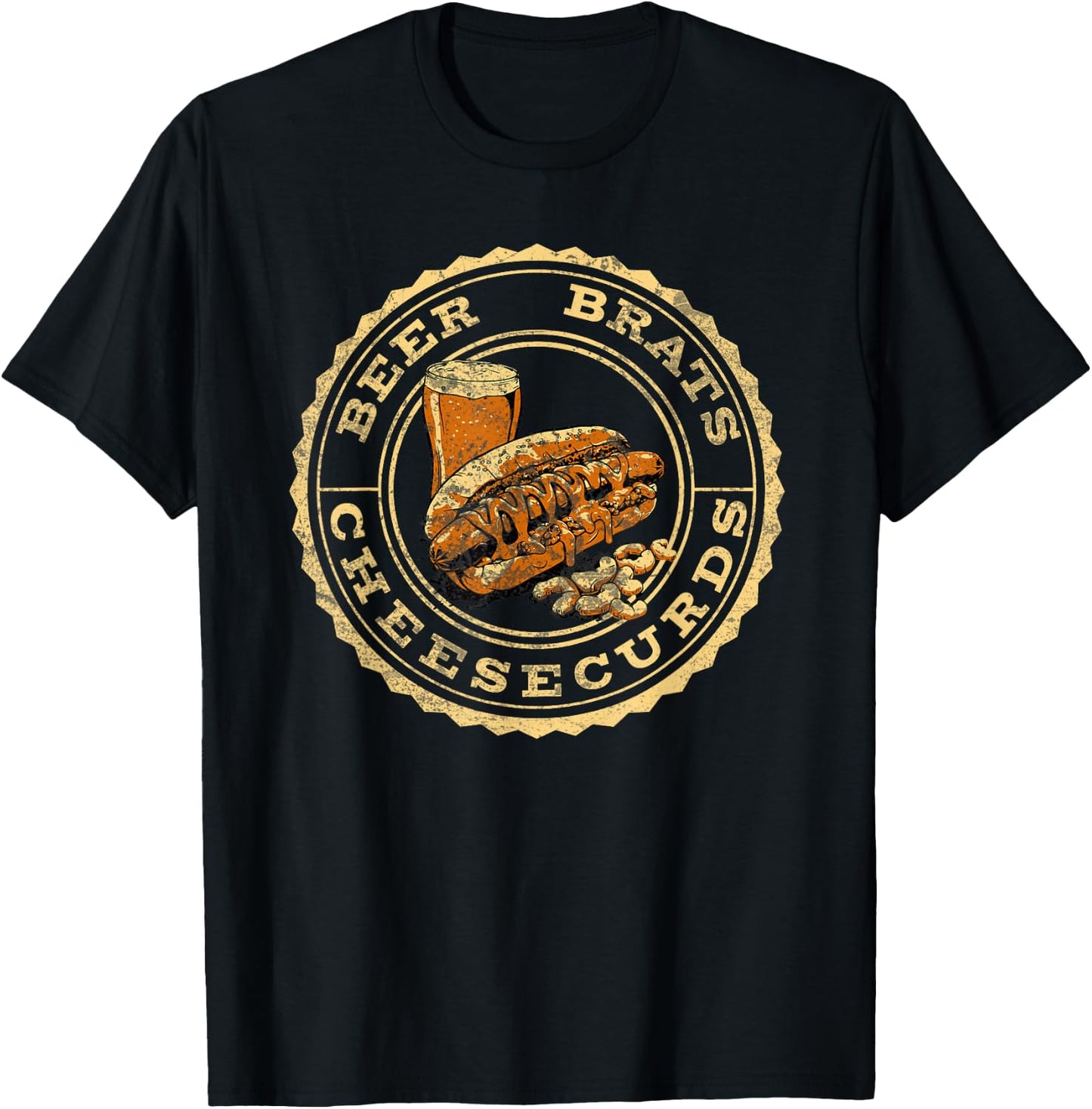 Wisconsin Favorites: Beer, Brats, Cheesecurds T-Shirt - T-Shirt | Black