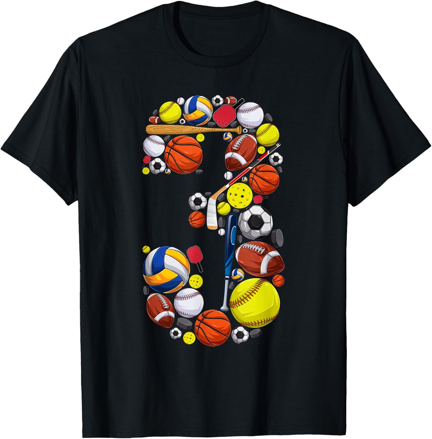 3 Years Old Sports Baller 3rd Birthday Party Boys Kids T-Shirt - T-Shirt | Black