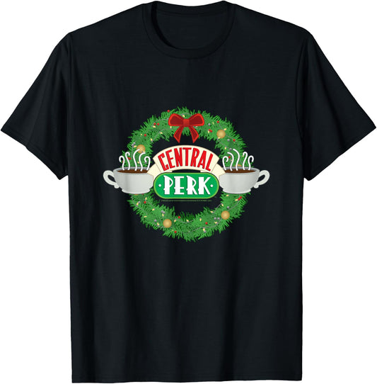 Friends Christmas at Central Perk Wreath TV Show T-Shirt - T-Shirt | Black