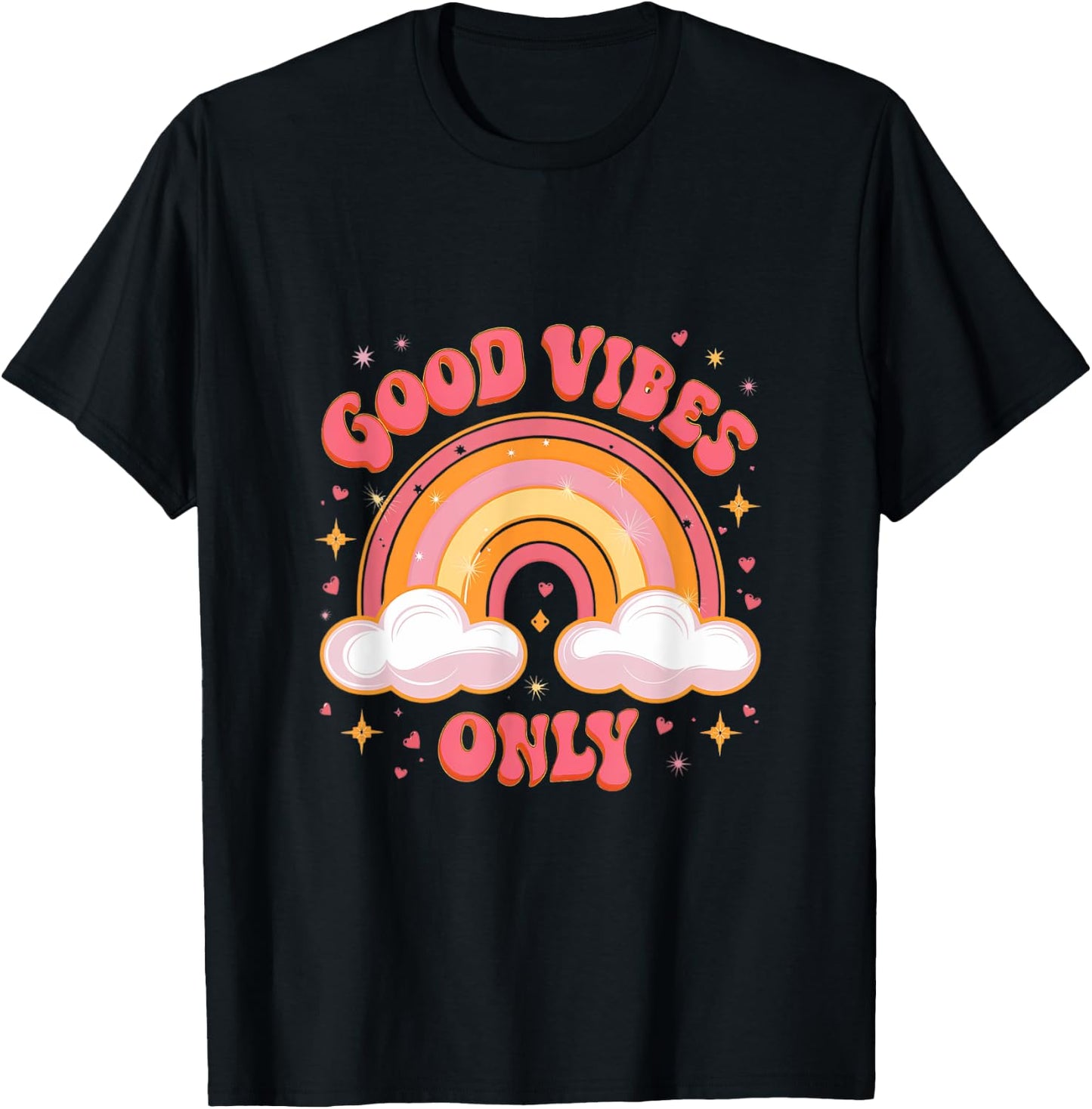 Good Vibes Only Retro Rainbow Positive Vibes T-Shirt - T-Shirt | Black