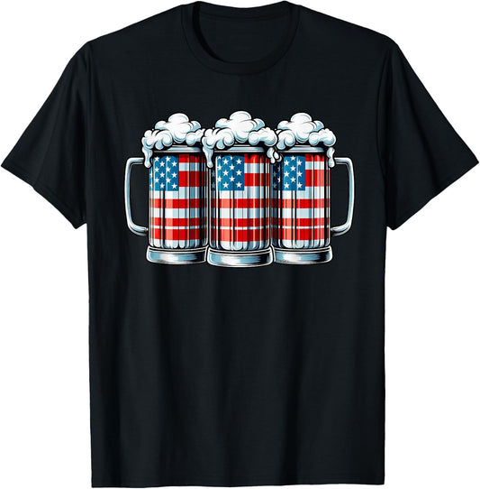 Beer American Flag 4th of July Men Women Merica Drinking USA T-Shirt - T-Shirt | Black