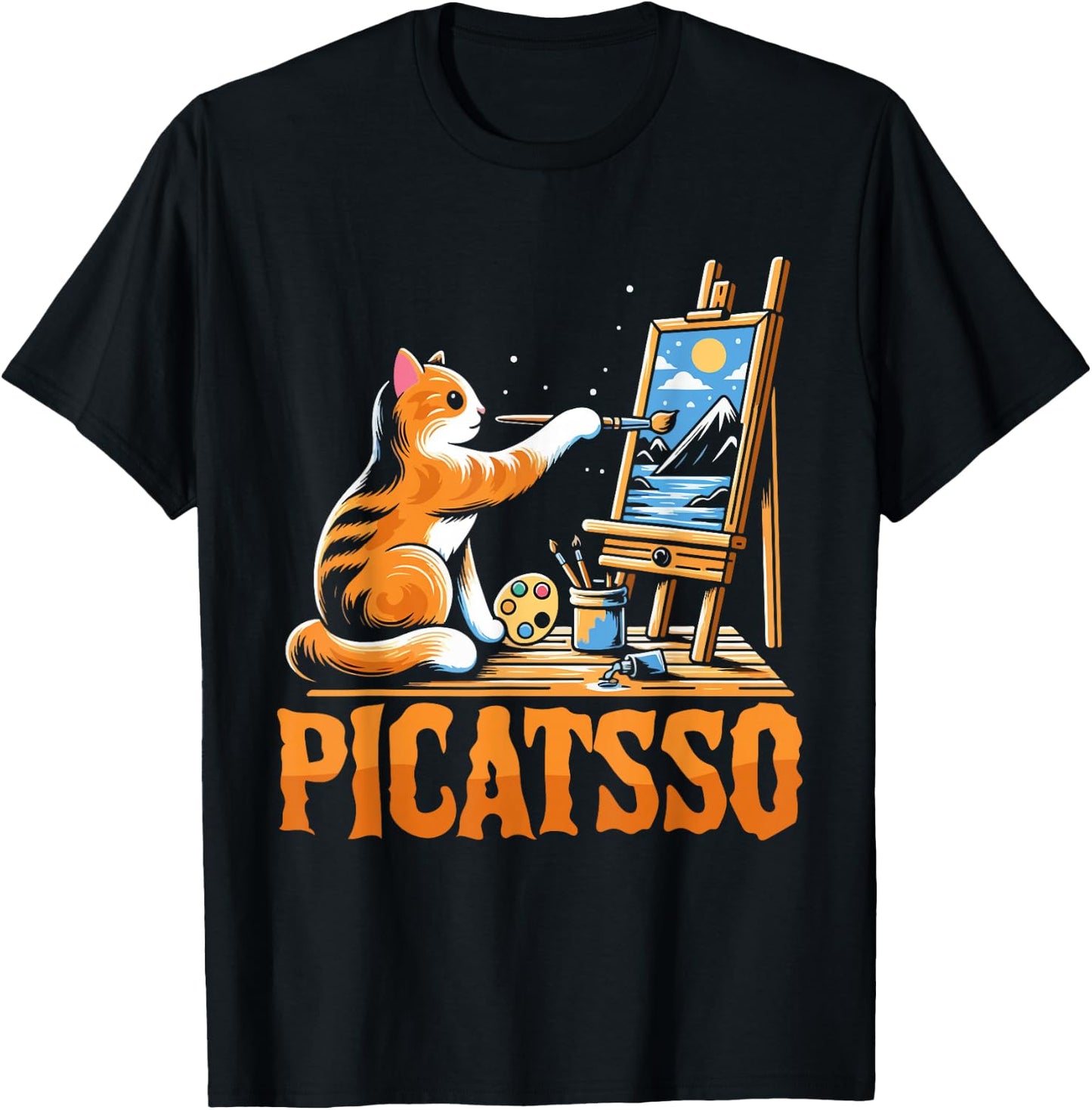 Funny Art Teacher Appreciation Gift - Picatsso - Cat Lover T-Shirt - T-Shirt | Black