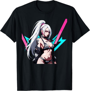 Sexy Waifu Otaku Anime Cyberpunk Girl Japanese T-Shirt - T-Shirt | Black