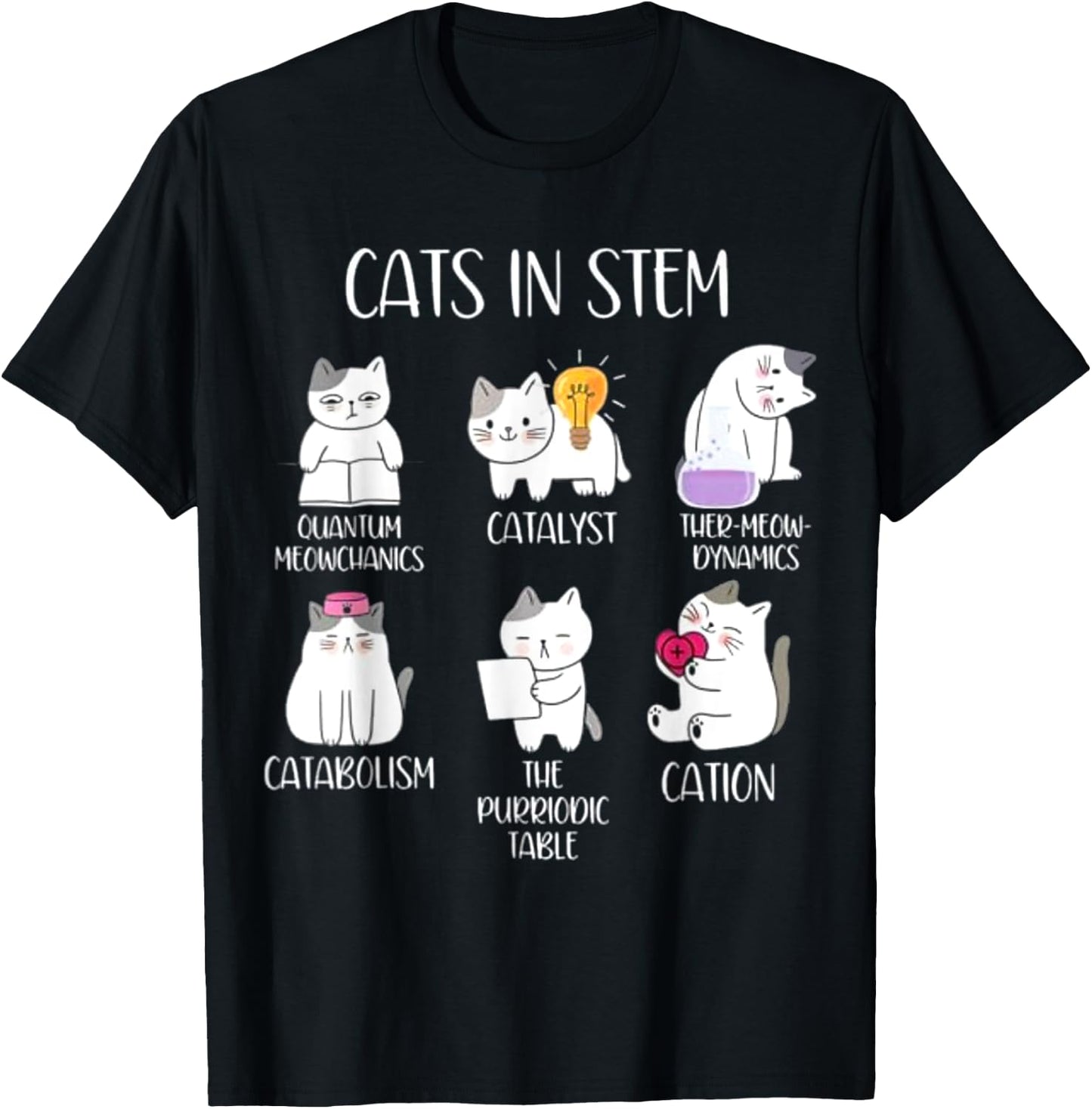 Funny Science Meme Cats In Stem Scientist Nerd Cat Lover T-Shirt - T-Shirt | Black