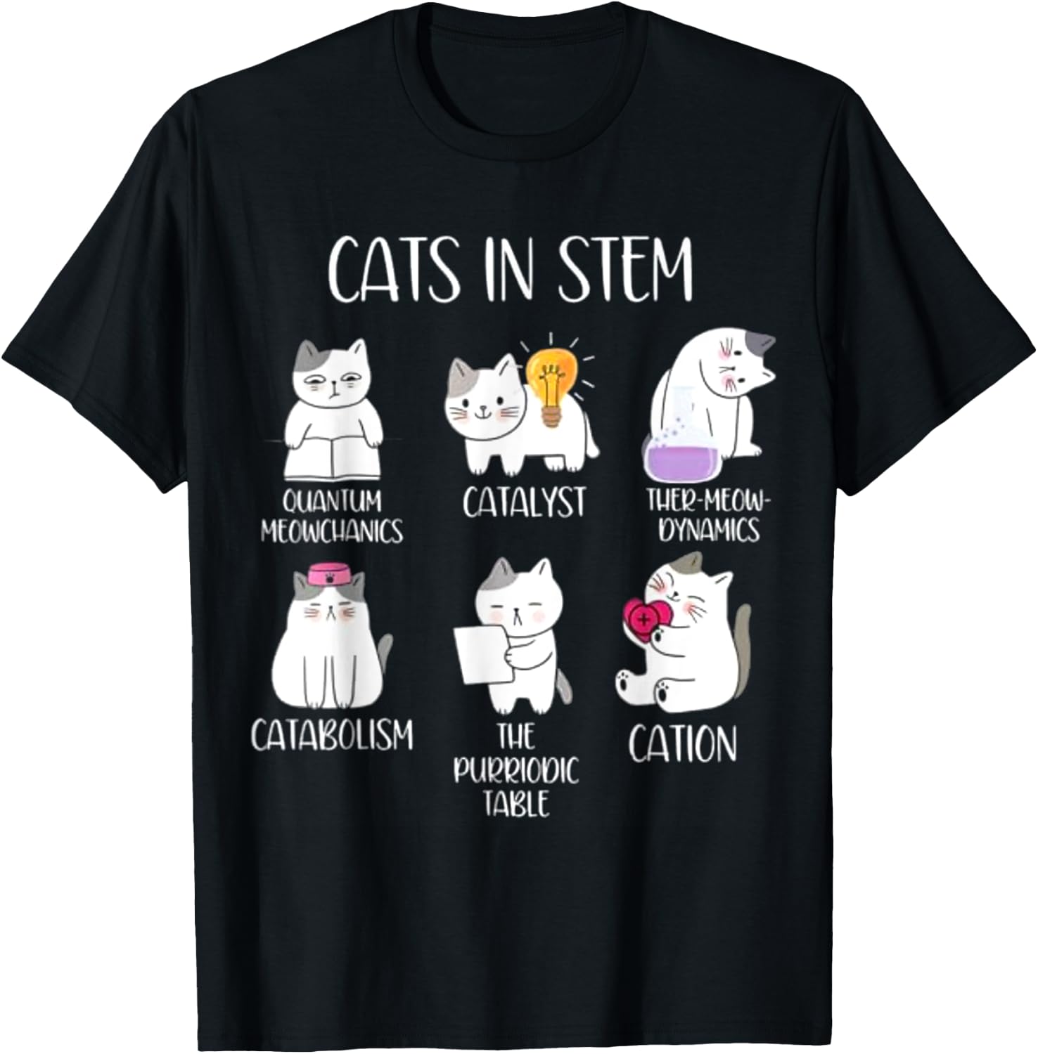 Funny Science Meme Cats In Stem Scientist Nerd Cat Lover T-Shirt - T-Shirt | Black