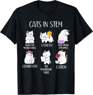 Funny Science Meme Cats In Stem Scientist Nerd Cat Lover T-Shirt - T-Shirt | Black