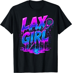 Lax Girl Lacrosse Ice Cream Funny Drip T-Shirt - T-Shirt | Black