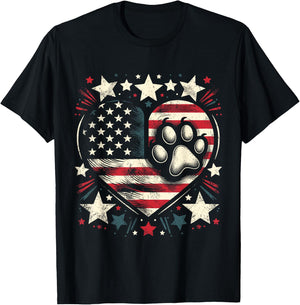 American Flag Patriotic Dog and Cat Paw 4th of July T-Shirt - T-Shirt | Black