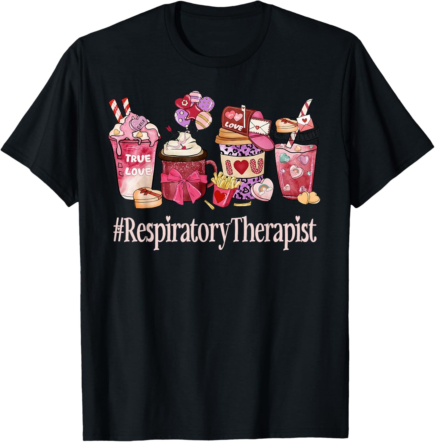 Respiratory Therapist Coffee Lovers Funny Valentine's Day T-Shirt - T-Shirt | Black