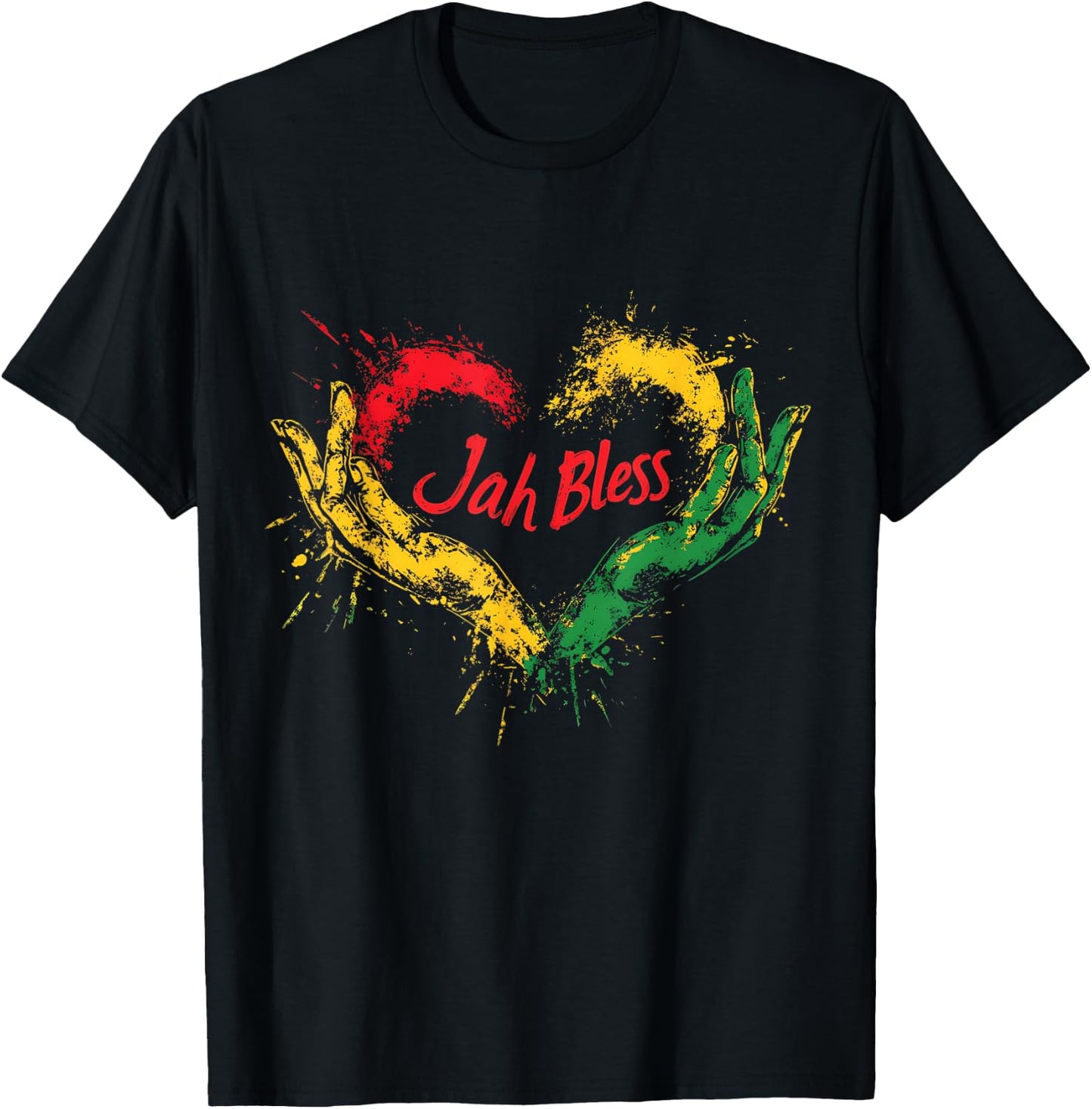 Rasta Reggae Music Jah Bless Up Rastafari Hand Heart T-Shirt - T-Shirt | Black