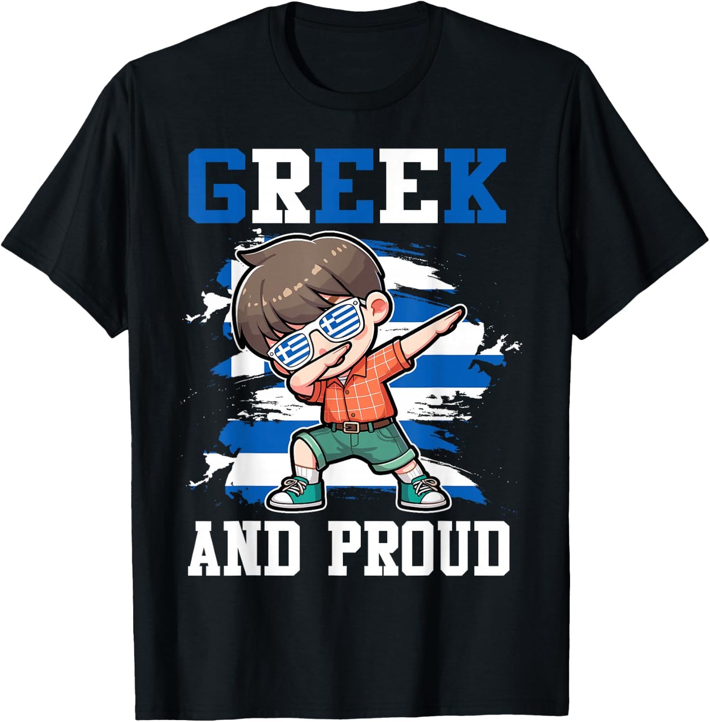 Greek And Proud Greek Boy Greece Flag T-Shirt - T-Shirt | Black