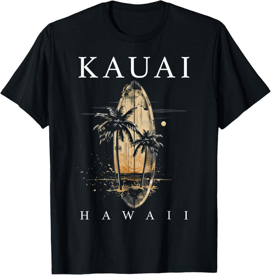 Kauai Hawaii Surf Hawaiian Vintage Surfing Surfer T-Shirt - T-Shirt | Black
