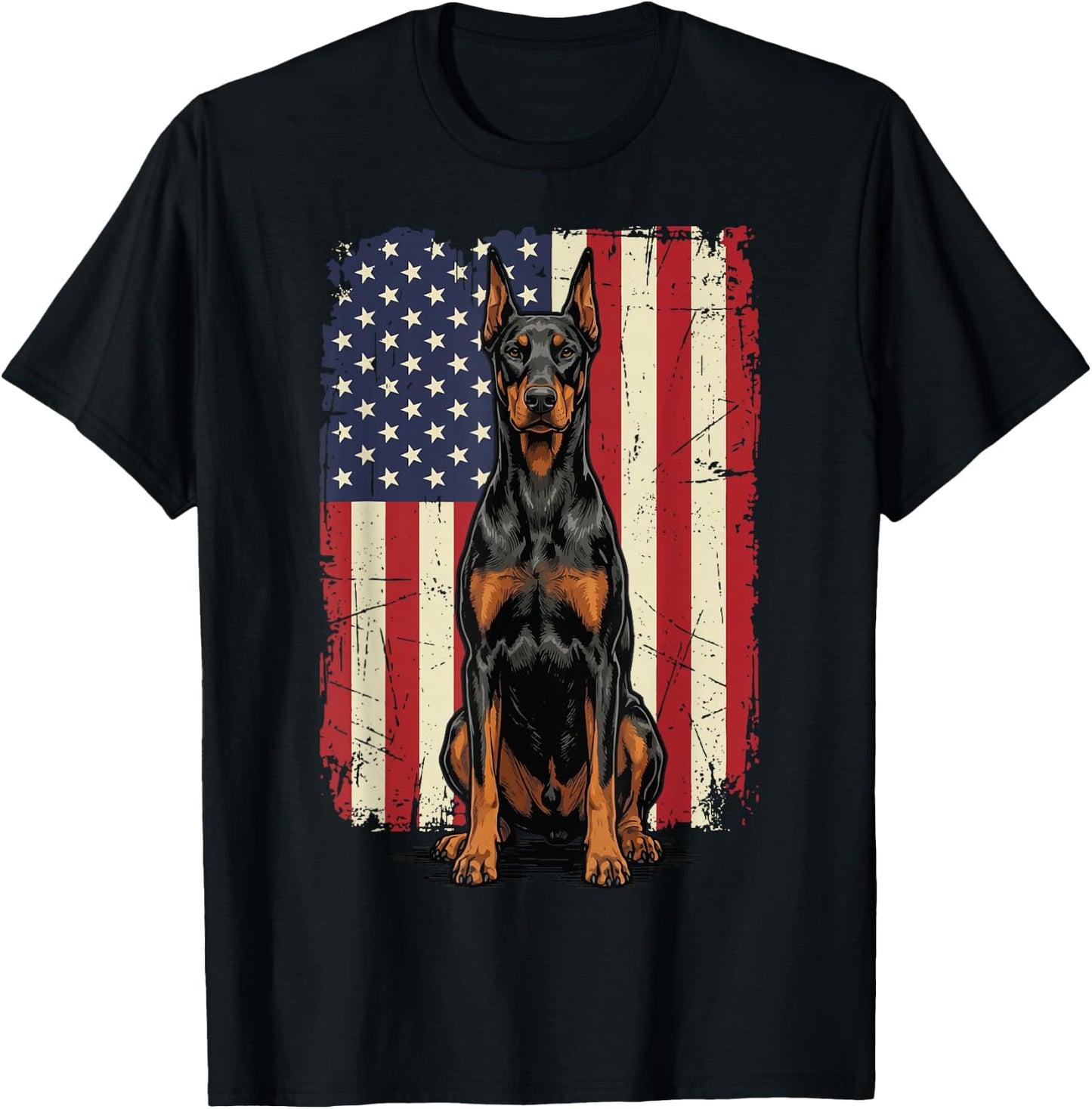 Doberman USA Flag T-Shirt - T-Shirt | Black