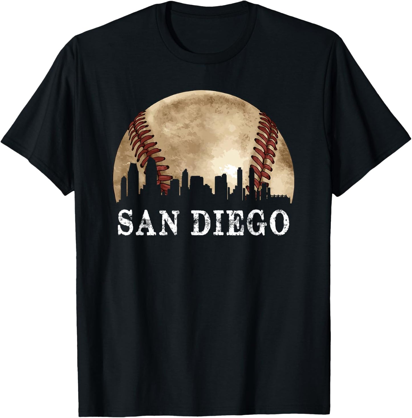 San Diego Skyline City Vintage Baseball Lover T-Shirt - T-Shirt | Black