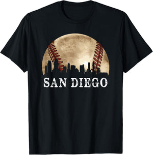 San Diego Skyline City Vintage Baseball Lover T-Shirt - T-Shirt | Black