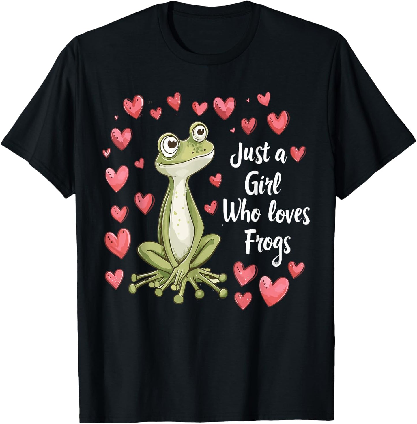 Cute Frog Lovers Gift Girls Just A Girl Who Loves Frogs T-Shirt - T-Shirt | Black