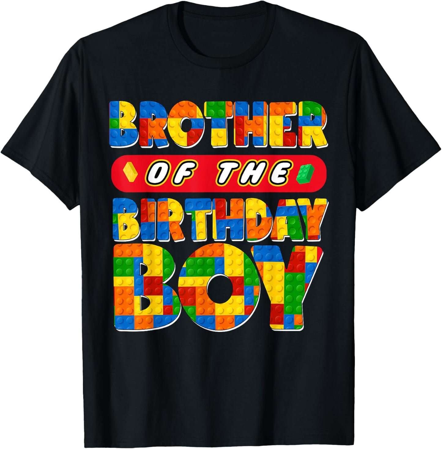 Brother Birthday Boy Building Bricks Family Party Decor T-Shirt - T-Shirt | Black