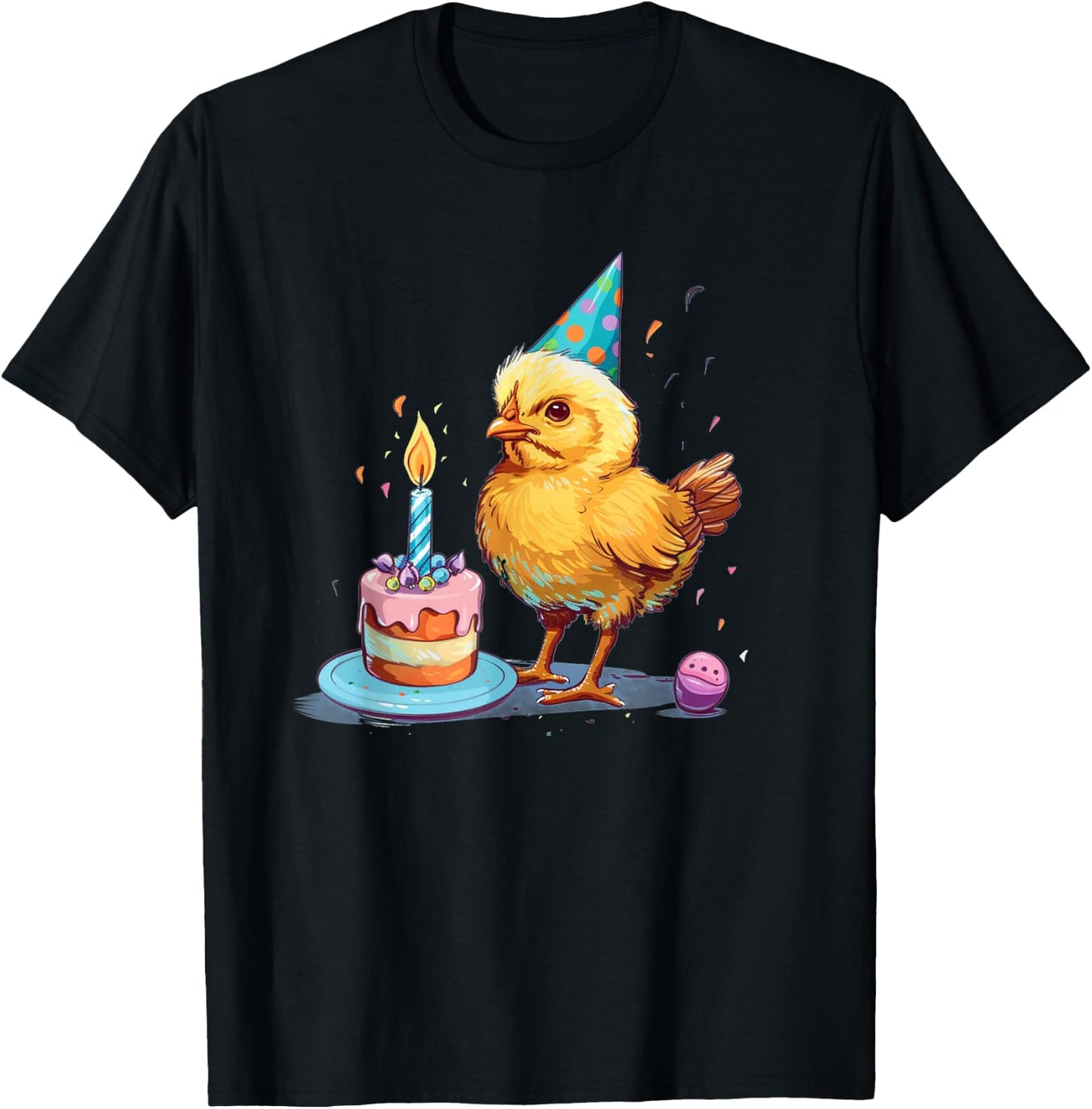Birthday Kid Chick Costume for Cake, Party Hat and Poultry T-Shirt - T-Shirt | Black