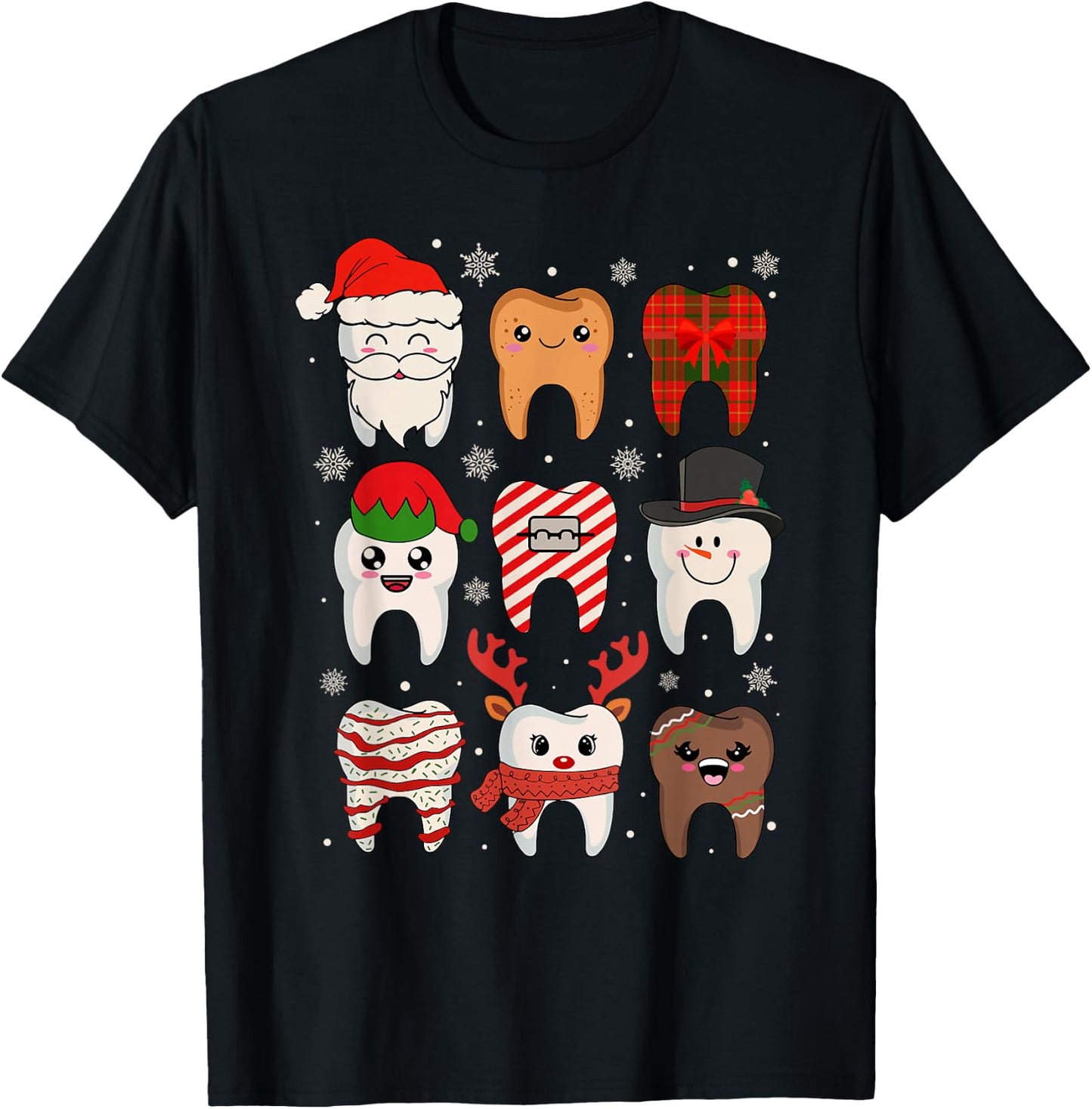 Funny Dental Christmas Teeth Cute Xmas Dentist Squad Crew T-Shirt - T-Shirt | Black