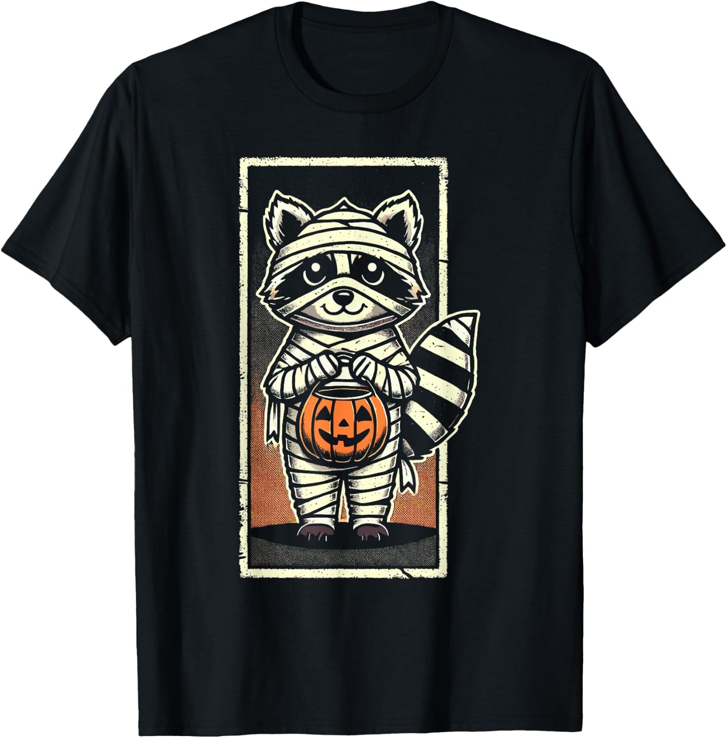 Cute Raccoon Mummy Trick or Treat Halloween Funny Raccoon T-Shirt - T-Shirt | Black