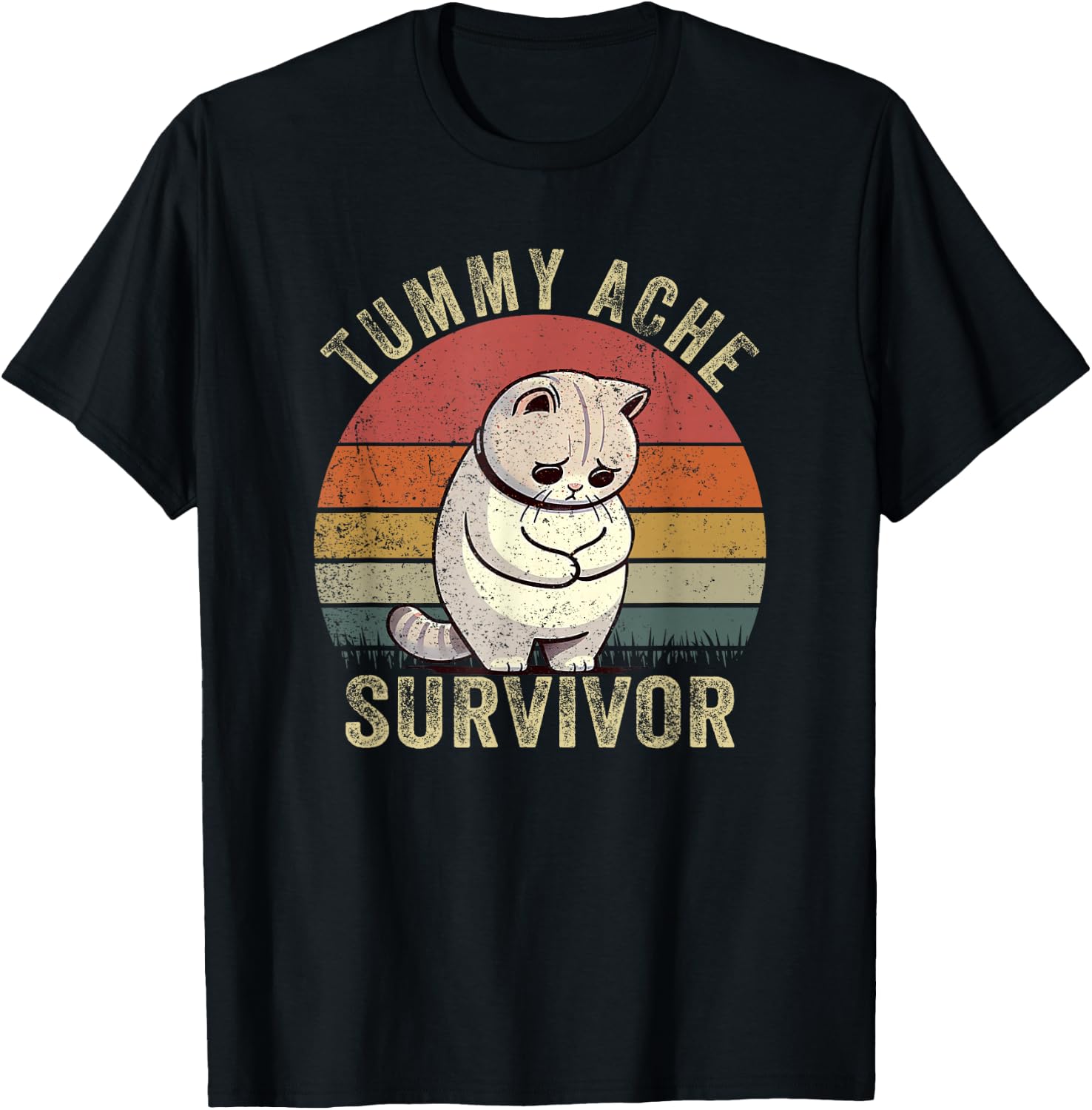 Funny Cat Stomach Ache My Tummy Hurts Tummy Ache Survivor T-Shirt - T-Shirt | Black