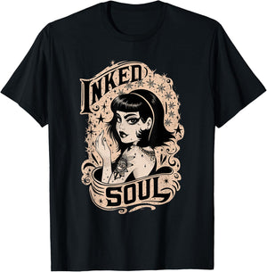Vintage Tattoo Goth Girl Inked Soul T-Shirt - T-Shirt | Black