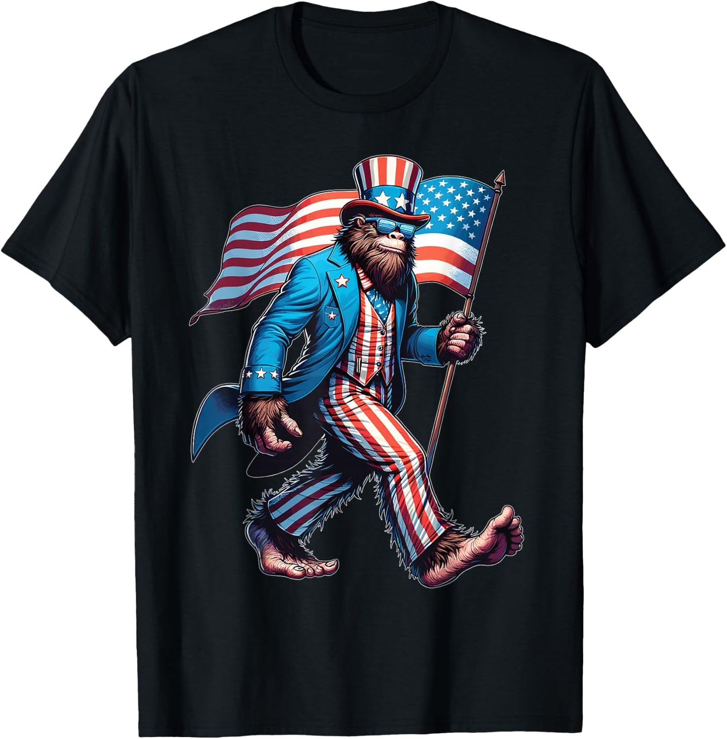 Bigfoot Sasquatch 4th Of July Shirts Patriotic American Flag T-Shirt - T-Shirt | Black