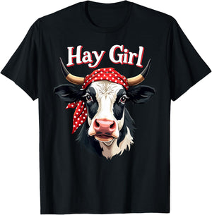 Hay Girl Farmer Funny Cattle Cow Farm Lovers Gift Kids Women T-Shirt - T-Shirt | Black