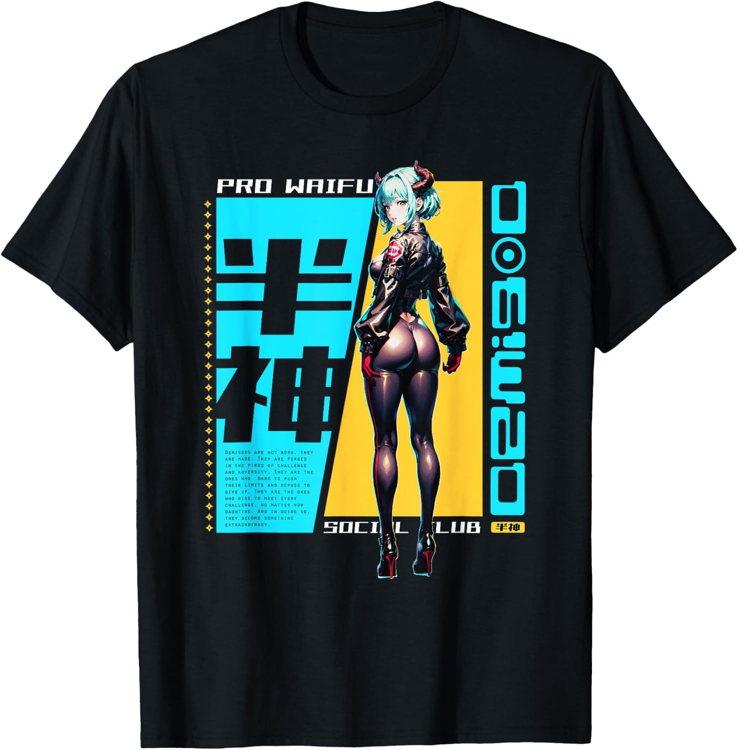 Edgy Anime Demigod Girl Otaku Devil Waifu Futurism Japanese T-Shirt - T-Shirt | Black