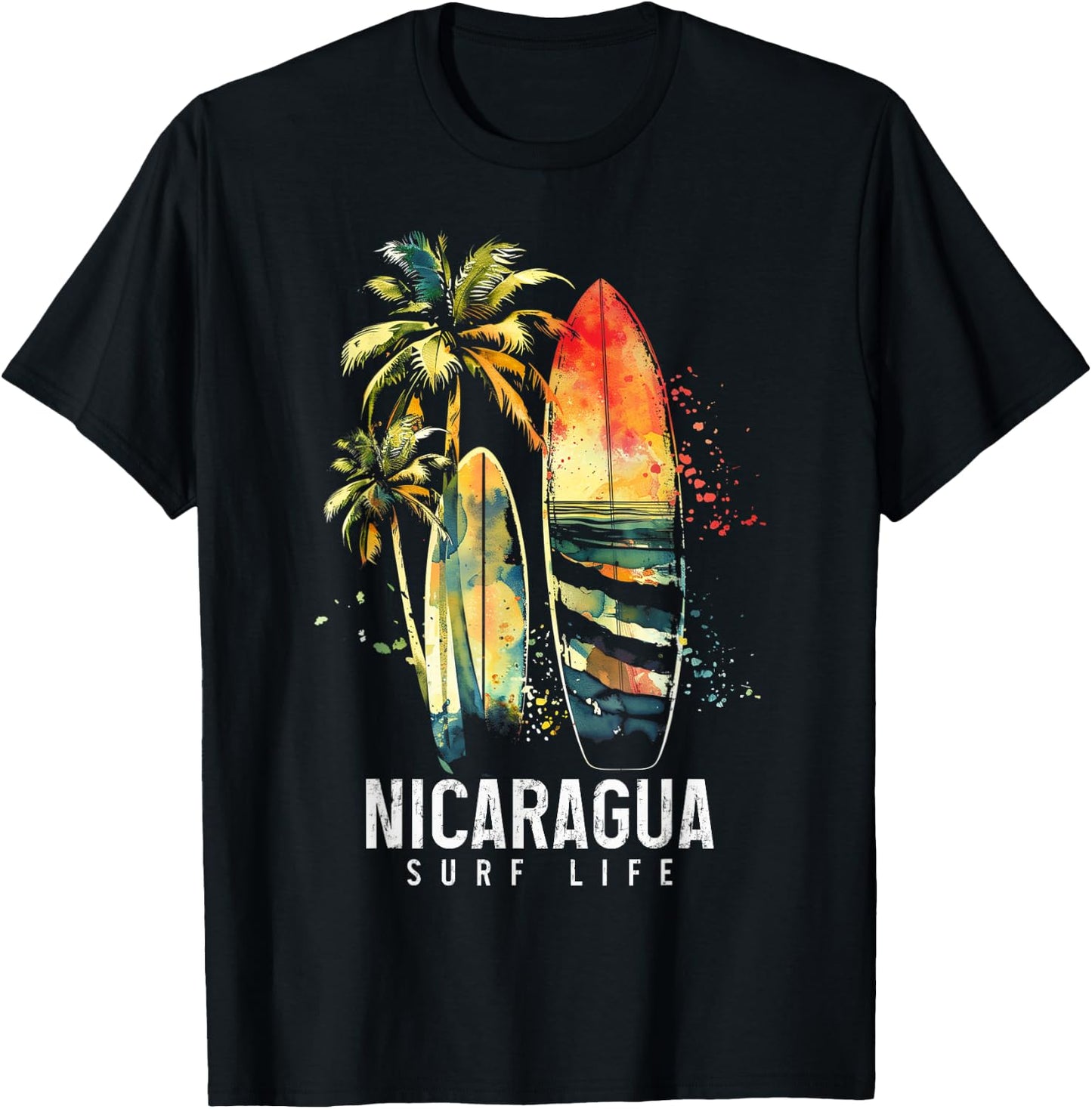Nicaragua Nica Surf Vintage Surfing Surfer T-Shirt - T-Shirt | Black