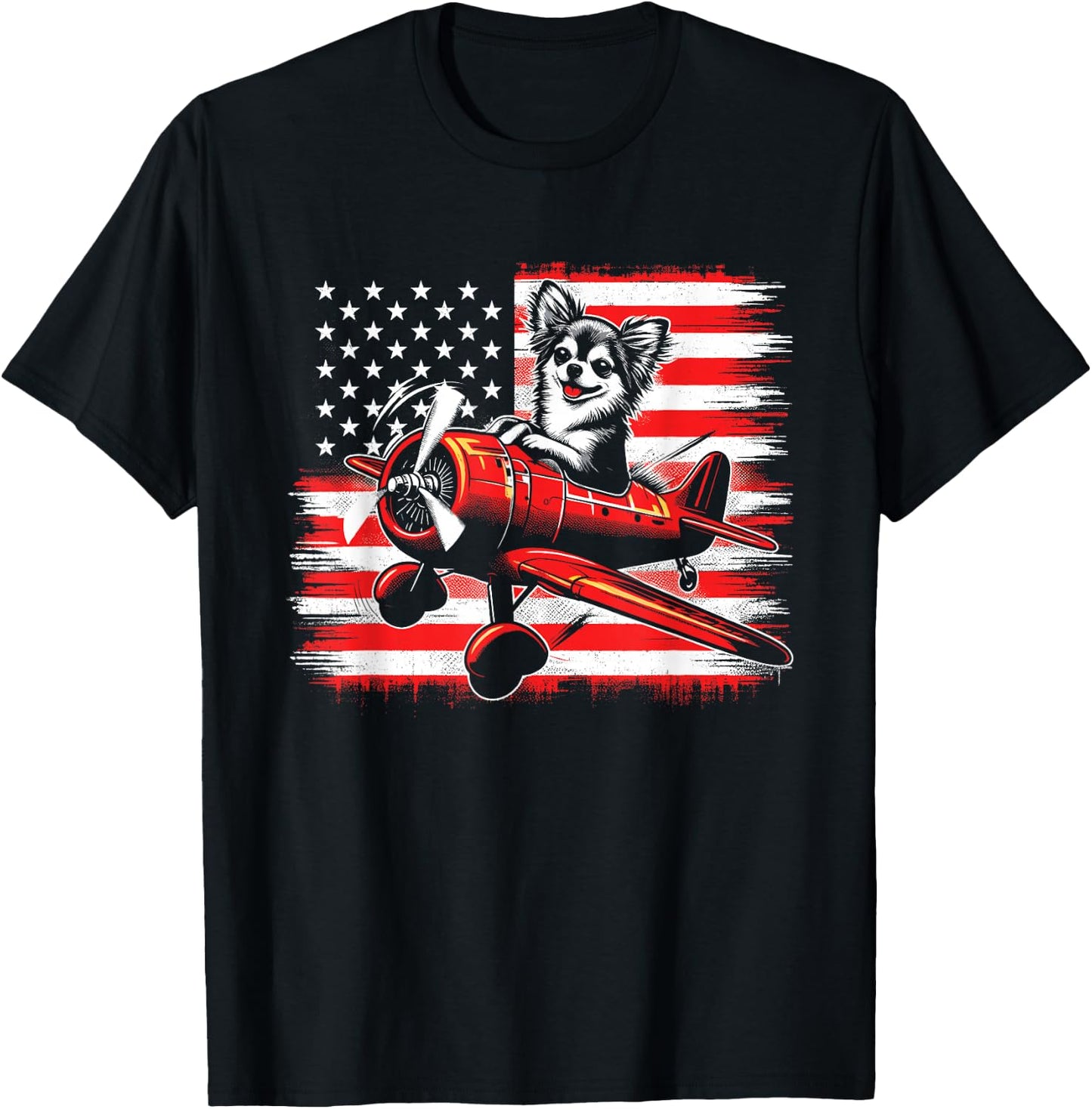 Chihuahua Pilot American Flag - Cute USA 4th July Dog Lover T-Shirt - T-Shirt | Black