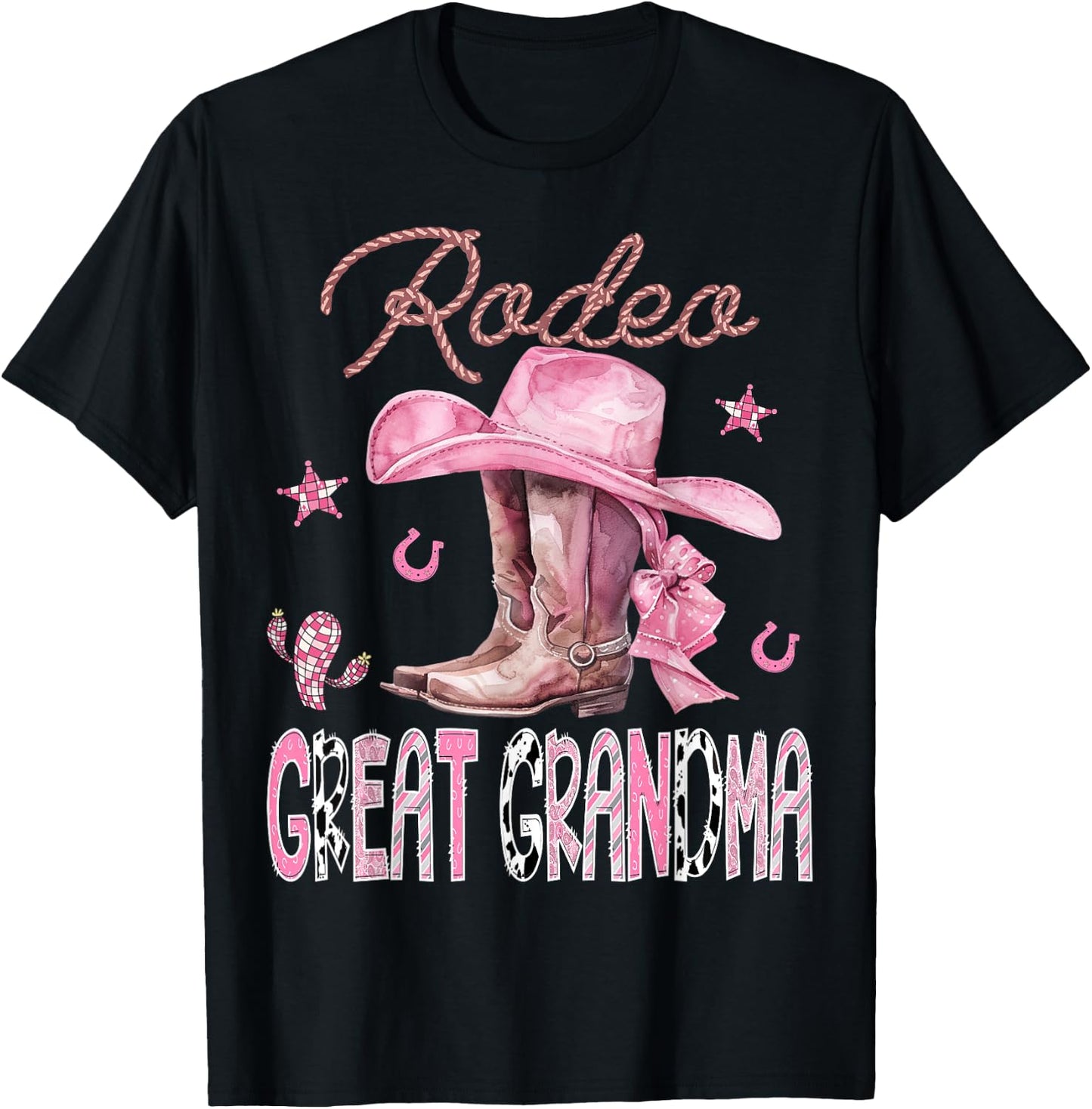 Rodeo Great Grandma Pink Boots Coquette CowGirl Birthday T-Shirt - T-Shirt | Black