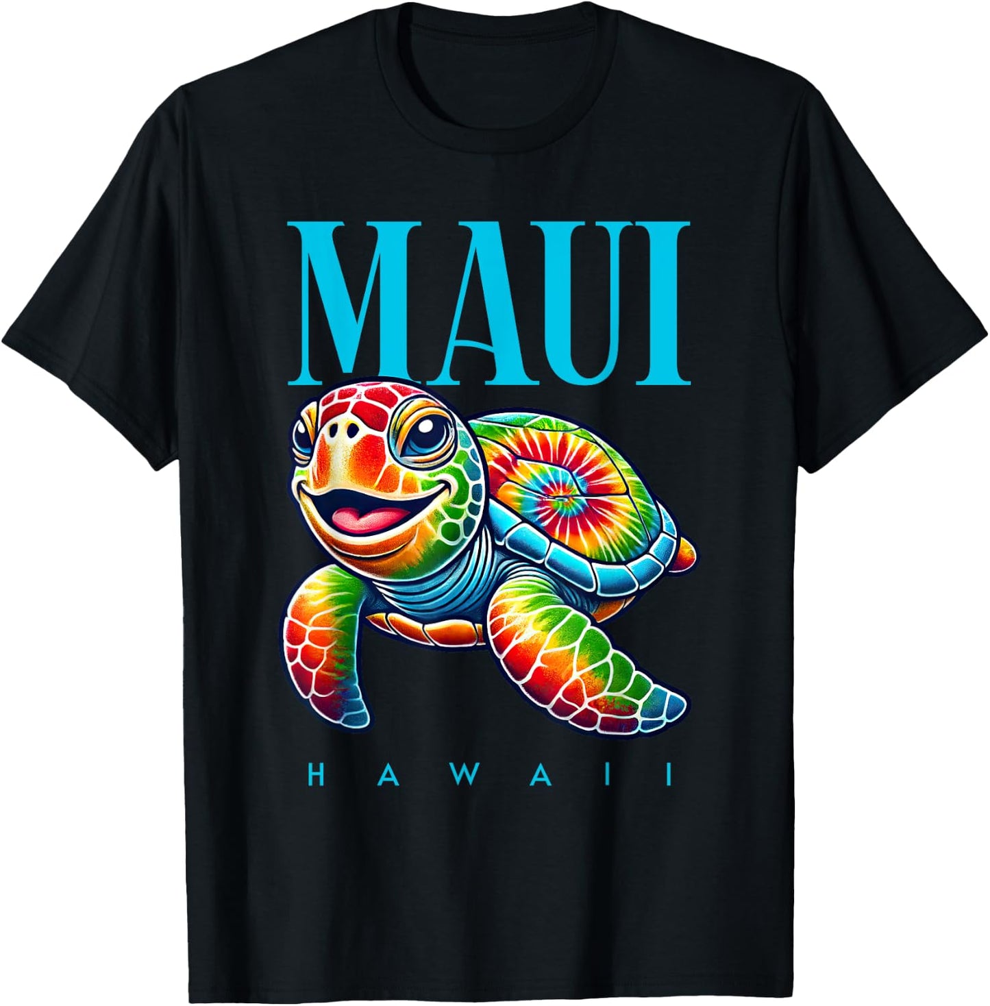 Maui Hawaii Smiling Tie Dye Sea Turtle T-Shirt - T-Shirt | Black
