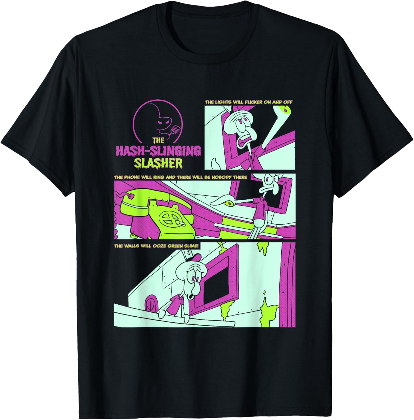 SpongeBob SquarePants The Hash-Slinging Slasher Signs Panels T-Shirt - T-Shirt | Black