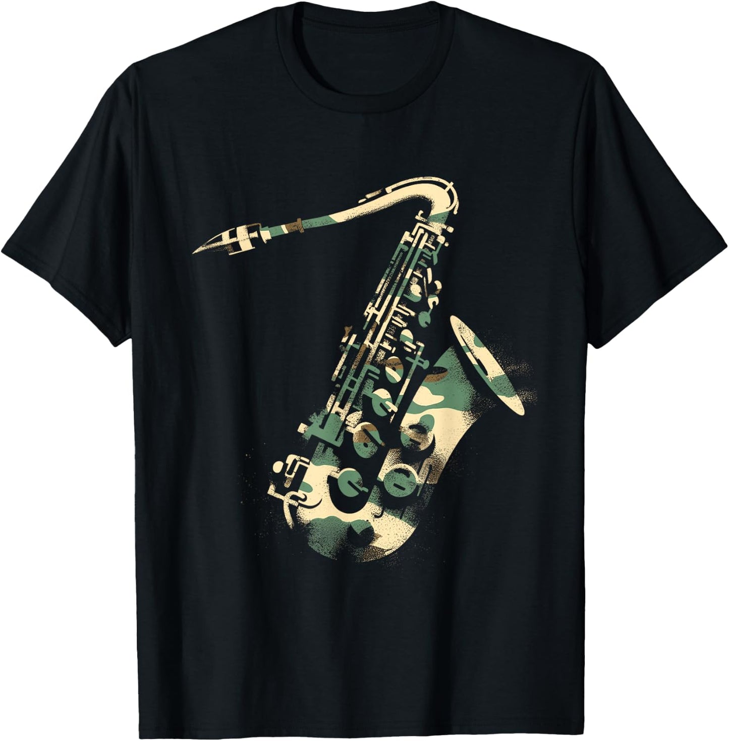 Saxophone Camouflage - Vintage Saxophone Instrument Jazz T-Shirt - T-Shirt | Black