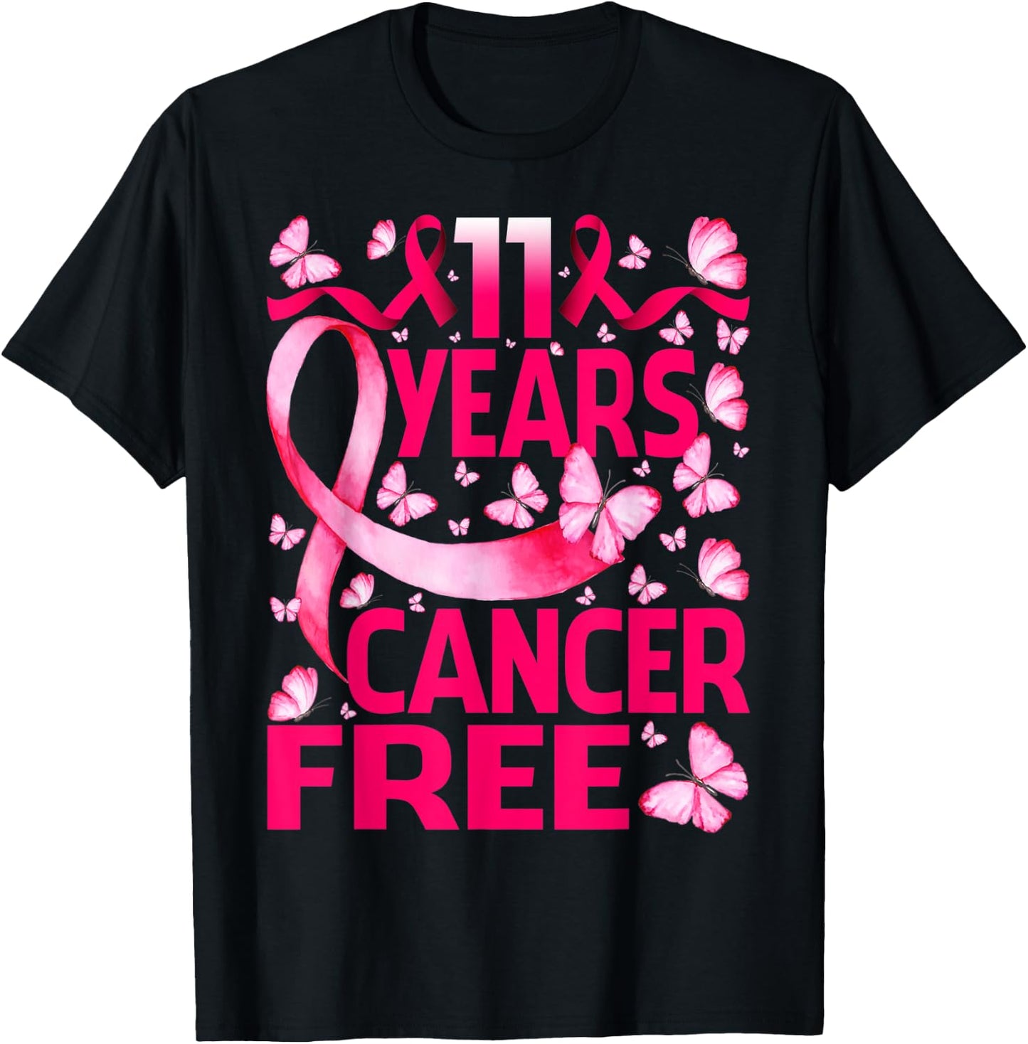 11 Years Breast Cancer Free Survivor Butterfly T-Shirt - T-Shirt | Black