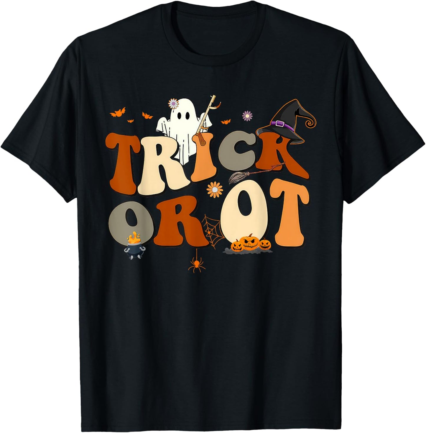 Retro Trick Or OT Occupational Therapy Ghost Halloween T-Shirt - T-Shirt | Black
