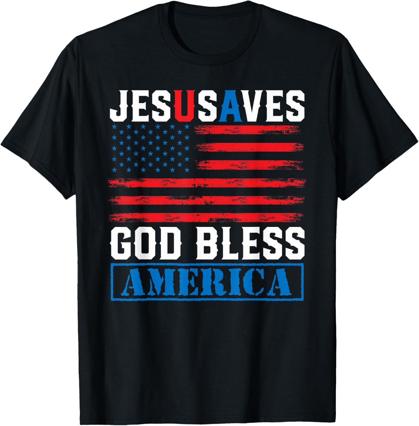 Jesus Saves USA - God Bless America - Vintage Grunge Flag T-Shirt - T-Shirt | Black