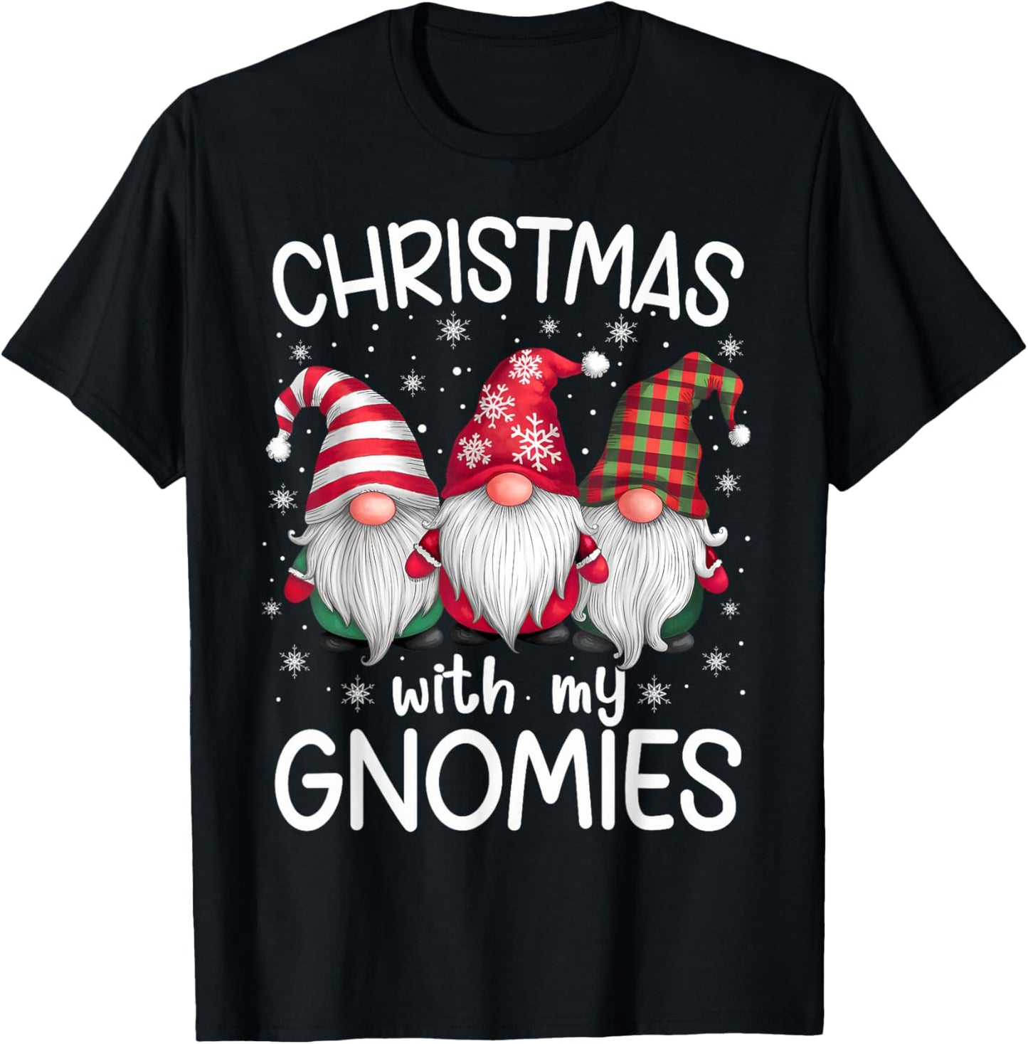 Gnome Family Christmas Men Women Kids Apparel -Adult Christmas Cartoon Gnome Winter Holiday Black Plaid, Stripe Small T-Shirt - T-Shirt | Black