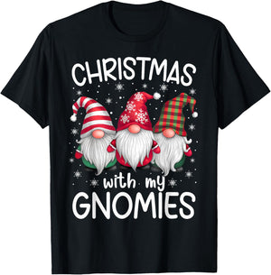 Gnome Family Christmas Men Women Kids Apparel -Adult Christmas Cartoon Gnome Winter Holiday Black Plaid, Stripe Small T-Shirt - T-Shirt | Black