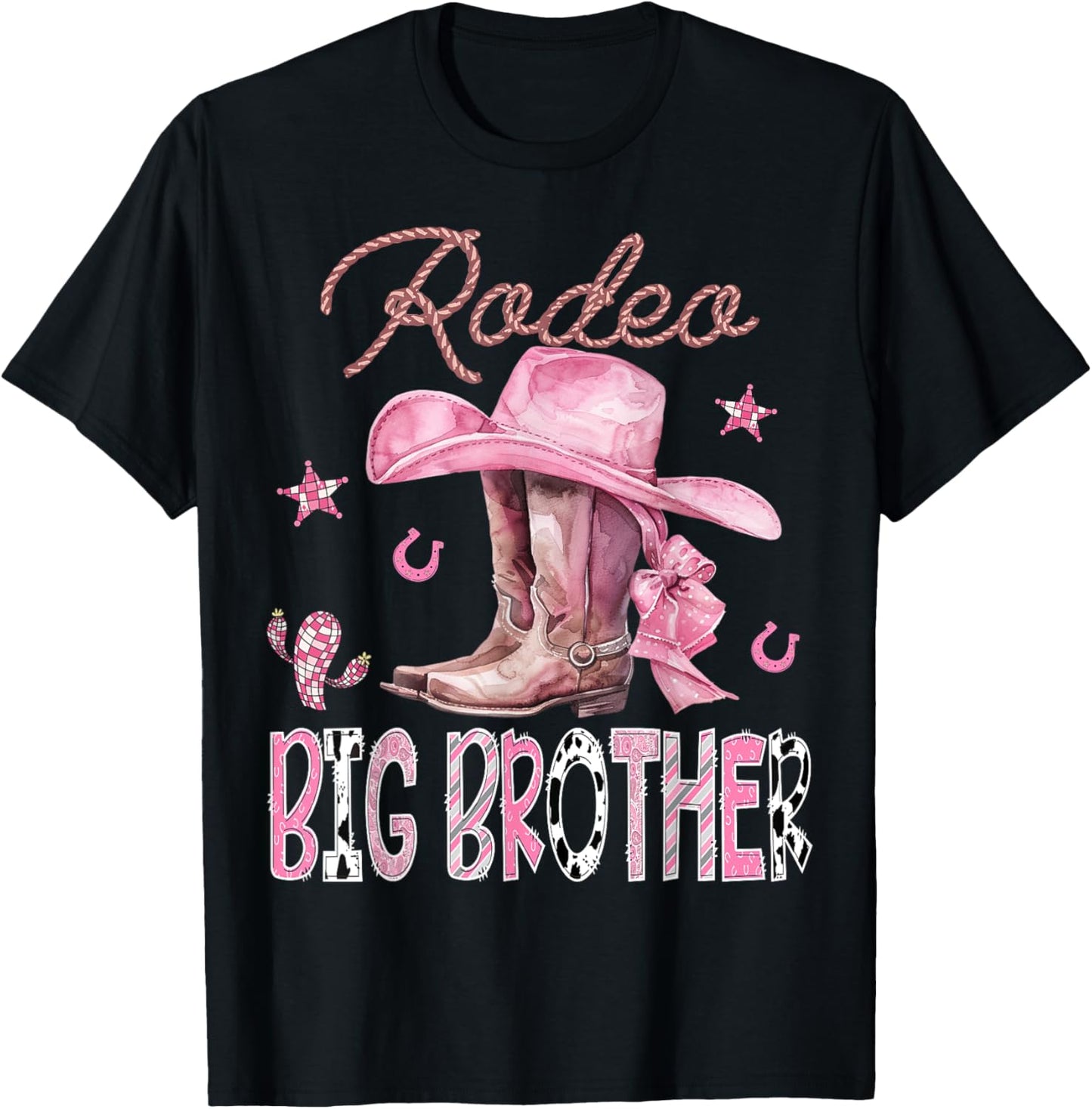 Rodeo Big Brother Pink Boots Coquette CowGirl Birthday Party T-Shirt - T-Shirt | Black