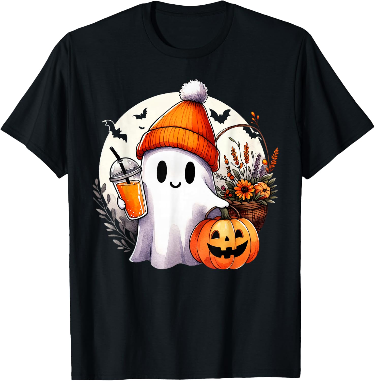 Groovy Ghost Drinking Coffee Halloween Ghost Coffee Lover T-Shirt - T-Shirt | Black
