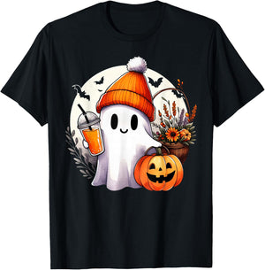 Groovy Ghost Drinking Coffee Halloween Ghost Coffee Lover T-Shirt - T-Shirt | Black