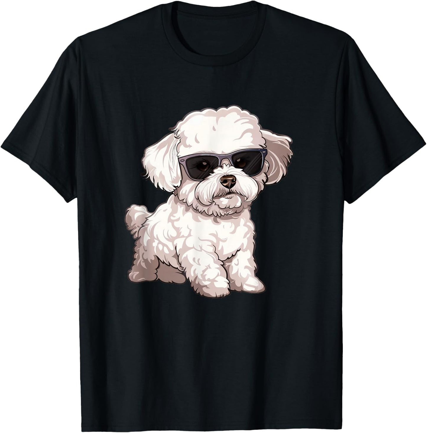 Cute Bichon Frise Dog Sunglasses T-Shirt - T-Shirt | Black
