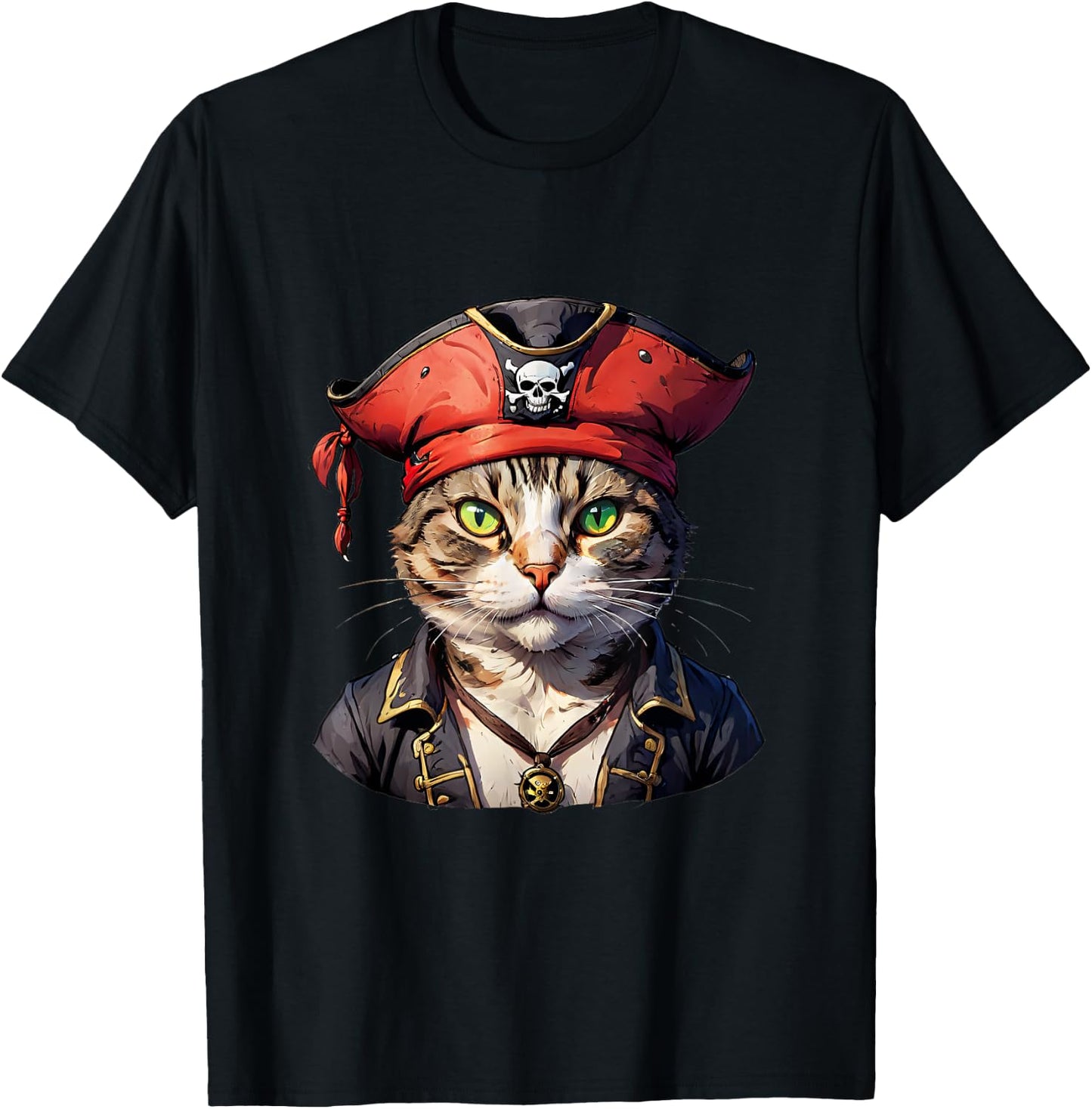 Pirate and Cat: The Feline Buccaneer T-Shirt - T-Shirt | Black